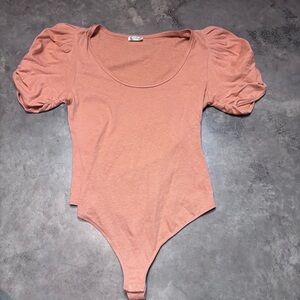 Free People Intimately Women's Ava Puff Sleeve Bodysuit Peach Womens Size S